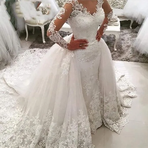 Vista 4 de Vestido de novia para mujer, vestido de novia de manga larga, vestido de novia de encaje, vestido de novia desmontable