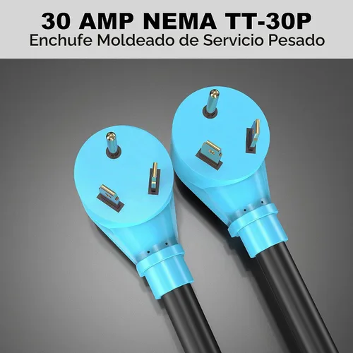 Vista 3 de CircleCord Cable Adaptador en Y para RV con Certificación ETL, Dos de 30 Amperios a 50 Amperios, Enchufe Macho NEMA TT-30P a Hembra 14-50R con Mango