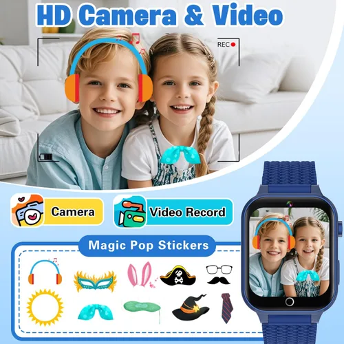 Vista 5 de Reloj inteligente para niños de 5 a 12 años, reloj para niños con 26 juegos, cámara, reproductor de música, podómetro, seguimiento de hábitos, Azul