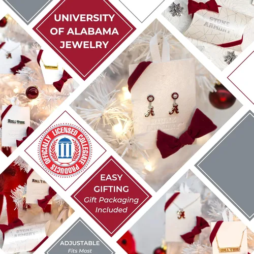 Vista 2 de Stone Armory Pendientes de joyería de la Universidad de Alabama, regalos para mujer, graduación – Acero inoxidable agradable a la piel Bama Crimson