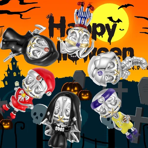 Vista 2 de Dijes de calavera para mujer, pulsera de plata de ley 925, dijes de anime para serpiente europea, collar para hija, hermana, regalos de cumpleaños