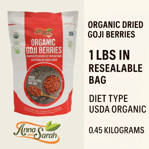 Vista 3 de Anna and Sarah Bayas orgánicas de Goji de 1 libra en bolsa resellable, superalimento, bayas de Gogi secas de Lycium Barbarum del Himalaya