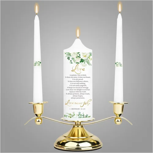 Vista 8 de Juego de 3 velas florales Unity para ceremonia de boda con soporte de plata, accesorios de boda para recepción