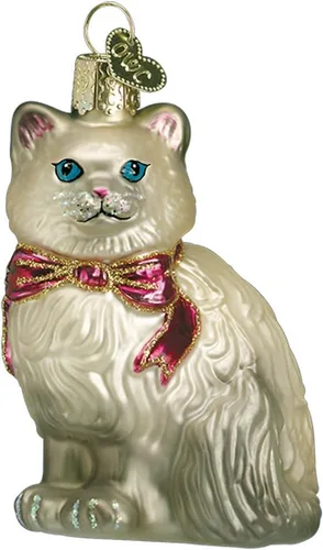 Vista 19 de Old World Christmas - Adorno de gato calico de vidrio soplado para árbol de Navidad, decoración festiva hecha a mano, colección de gatos