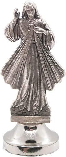 Vista 8 de VILLAGE GIFT IMPORTERS Mini estatua de santo Figuras clásicas cristianas y católicas Metal plateado Parte inferior adhesiva Decoración