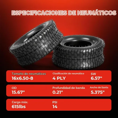Vista 3 de Neumáticos para cortacésped 16x6.50-8, paquete de 2, 4 capas, sin