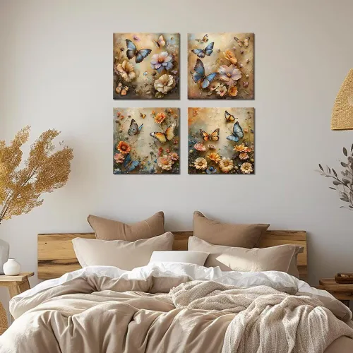 Vista 96 de Wall HDQ Arte de pared de flores para baño, dormitorio, sala de estar, decoración de pared azul y naranja, pintura floral, lienzo impreso, imagen