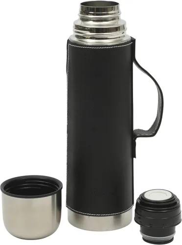Vista 15 de Mr. Coffee Leatherette - Botella térmica de acero inoxidable de 23 oz - Frasco con aislamiento de doble pared con funda de cuero sintético y asa