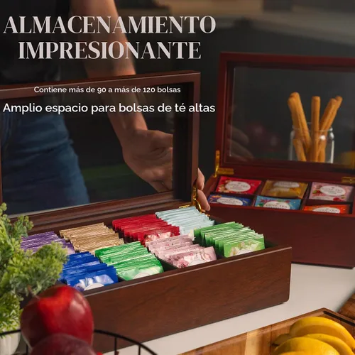 Vista 4 de Caja de té - Organizador de bolsas de té de madera de lujo de The Apace