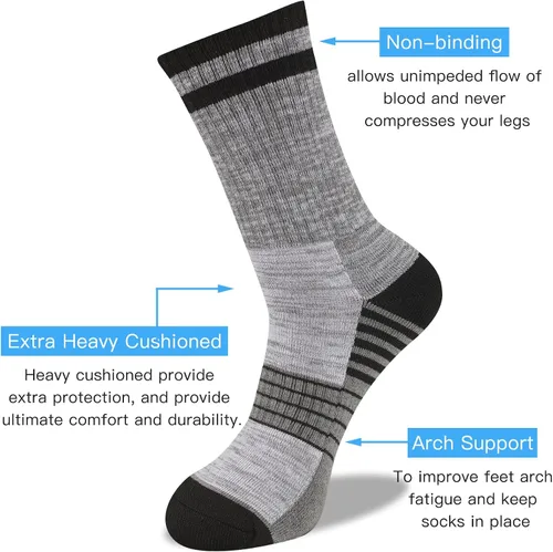 Vista 4 de COOVAN Calcetines de senderismo para hombre, calcetines para exteriores, 5 pares de calcetines deportivos acolchados que absorben la humedad