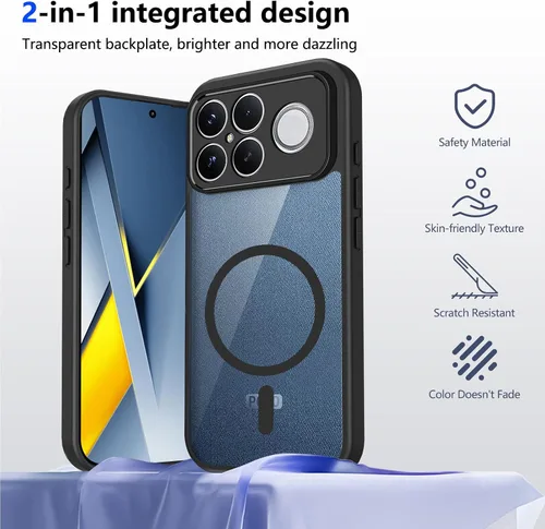 Vista 234 de Funda magnética transparente compatible con Xiaomi 17T, color negro 2 en 1 PC + TPU cubierta de teléfono a prueba de golpes, carcasa protectora