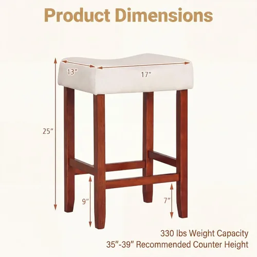 Vista 3 de Giantex 25 Inch Bar Stools, Backless Saddle Barstools with Sponge Padded Cushion, Nailhead Trim, 330 Lbs Wood Bar Stools with Foot Rest for Kitchen