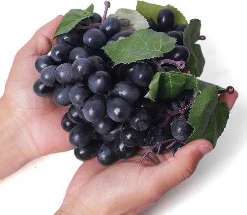 Vista 3 de 5 racimos de uvas falsas de goma, paquetes de uva falsa para el hogar, casa, cocina, fiesta, boda, fotografía, decoración, color negro