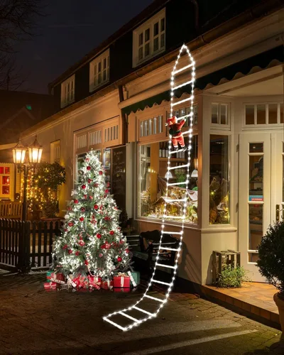 Vista 15 de Luces LED de escalera para decoraciones navideñas de 10 pies con Papá Noel