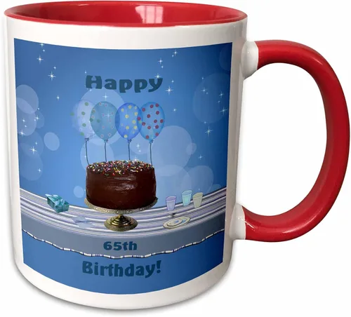 Vista 7 de 3dRose Beverly espátula – diseño – 65th Fiesta de cumpleaños con pastel de chocolate y azul globos de cumpleaños tazas, Negro/Blanco