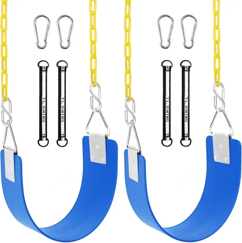 Vista 10 de Juego de 2 asientos de columpio con anillo triangular de metal y cadenas antioxidantes de 66 pulgadas, reemplazo de columpio con ganchos a presión