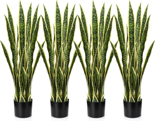 Vista 9 de Crowye Paquete de 2 plantas de serpiente artificial de 3.15 pies de alto, planta de Sansevieria sintética, serpiente falsa grande a granel en maceta