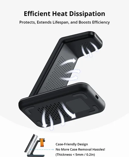 Vista 5 de Cargador inalámbrico para Samsung y Android: estación de carga JoyGeek 3 en 1 para S26/S25/S24/S23/S22/S21/S20/Note20/Z Fold&Flip, Galaxy