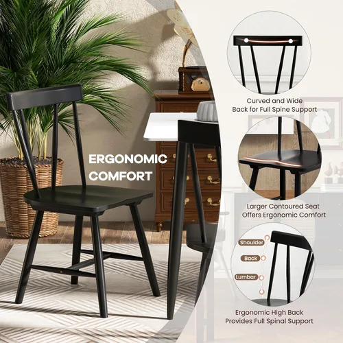 Vista 4 de NAFORT Juego de 2 sillas de comedor de madera, sillas Windsor modernas con respaldo de eje alto, asiento contorneado grande, carga máxima de 330