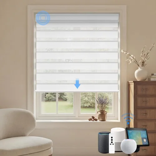 Vista 26 de Persianas motorizadas de cebra, persianas automáticas de oscurecimiento del 85% para ventanas interiores compatibles con HomeKit, Alexa, Google