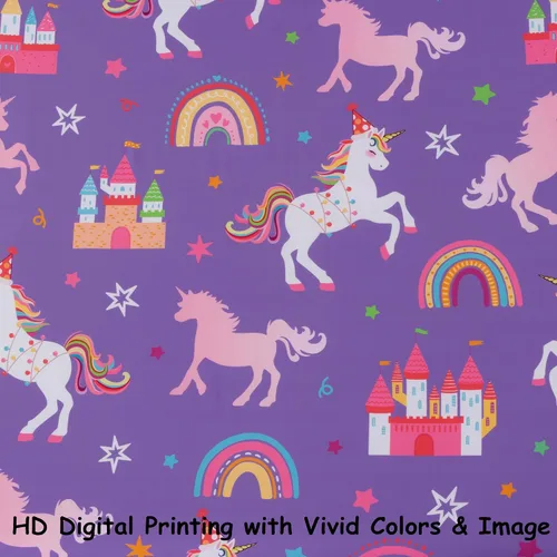 Vista 3 de Juego de sábanas de 3 piezas para niñas, tamaño individual, diseño de castillo y estrella arcoíris, unicornio, para niños y adolescentes, divertido