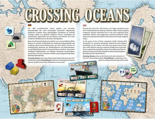 Vista 3 de Rio Grande Games Crossing Oceans - Juego de mesa con temática económica, juego de mesa de estrategia marítima del siglo XIX, juegos de PD
