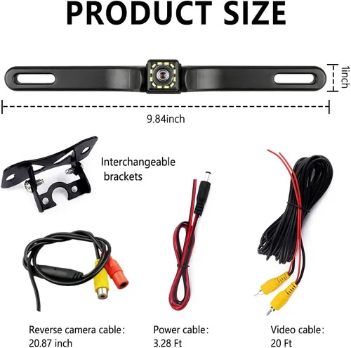 Vista 2 de Cámara de respaldo para automóvil, cámara de visión nocturna HD de 12 LED, cámara de respaldo gran angular de 150° para automóvil, con soporte