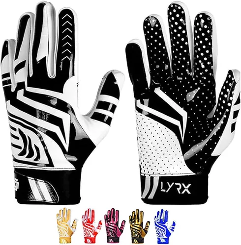 Vista 9 de LYRX Football Gloves for Youth & Adults, Super Sticky Receiver Gloves with Silicone Grip Palm, Lightweight Breathable Football Gloves for Kids Negro