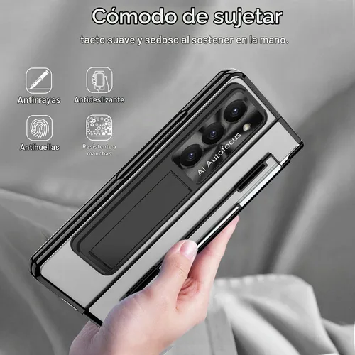 Vista 7 de NINKI Funda compatible con Samsung Galaxy Z Fold 5 5G con S Pen y protección de bisagra, cubierta transparente chapada de lujo transparente con Negro