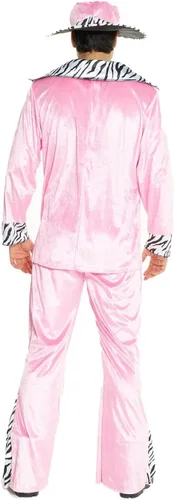 Vista 4 de Morph Disfraz de chulo rosa para hombre, traje de los años 70, traje de Halloween, disfraz retro