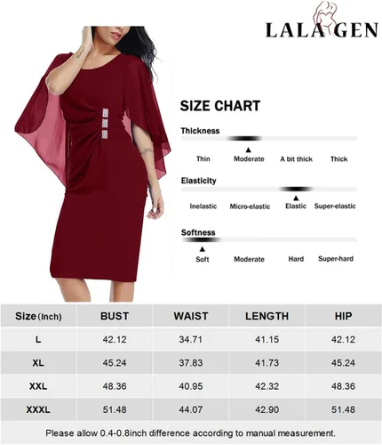 Vista 5 de LALAGEN Vestido de gasa para mujer, talla grande, con volantes, manga casquillo favorecedora, vestido de tubo para fiesta, S-XXXL