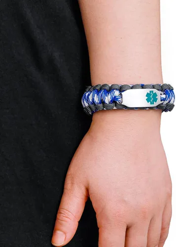 Vista 54 de Pulsera de alerta médica Paracord para hombres y mujeres Pulsera de identificación médica de acero inoxidable con hebillas de liberación lateral