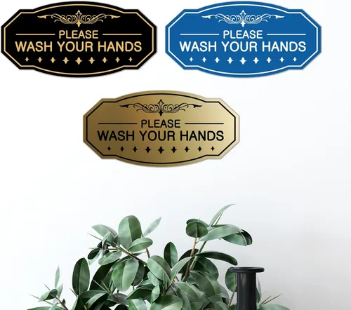 Vista 2 de Signs ByLITA Letrero Victoriano Please Wash Your Hands (Negro) - Pequeño