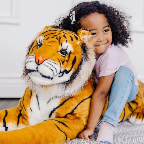 Vista 6 de Tigre gigante de peluche de Melissa & Doug, realista (más de 5 pies de largo)