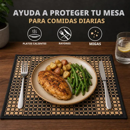 Vista 3 de Juego de 4 manteles individuales de bambú, resistentes al calor, para mesa de comedor, manteles individuales de bambú duraderos, resistentes a