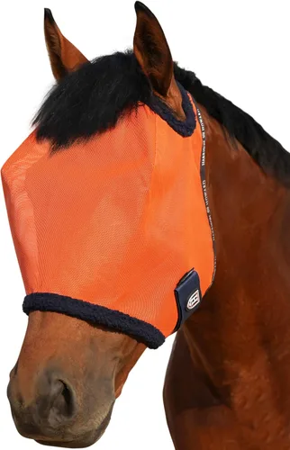 Vista 18 de Harrison Howard Máscara de malla redonda para mosca de caballo, protección UV, con borde acolchado de vellón, negro, S