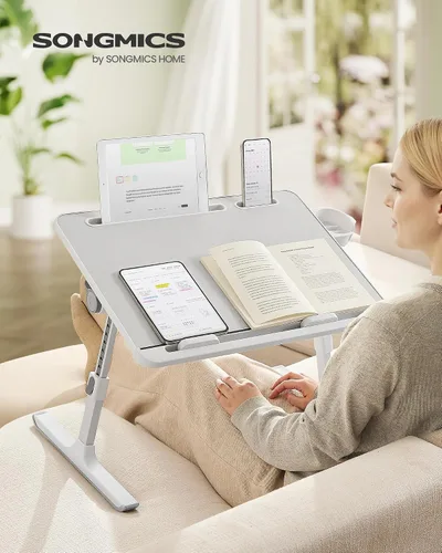 Vista 2 de SONGMICS ULLD113GZ01 - Escritorio de cama plegable para laptop, escritorio grande de 15.7 x 22 pulgadas, inclinación continua de 120°, altura Gris