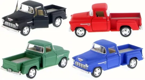 Vista 3 de Juego de 4 modelos escala de camioneta Chevy Stepside, escala 1/32, autos de acción de retroceso
