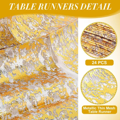 Vista 3 de Newwiee 24 caminos de mesa metálicos delgados de 11 x 79 pulgadas, tela de malla con purpurina y lentejuelas, manteles rectangulares para mesa