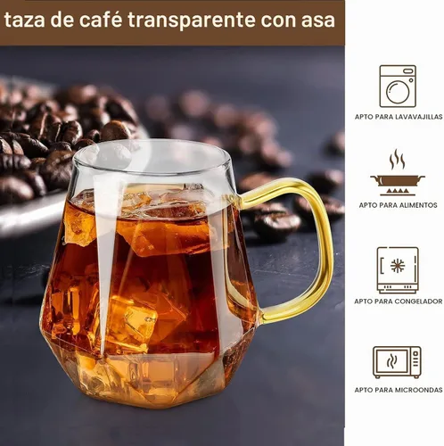 Vista 2 de AEFPOYMXU Juego de 2 tazas de café de vidrio transparente de 10 onzas con asa, resistente al calor, para licor, té, bebidas de leche, café