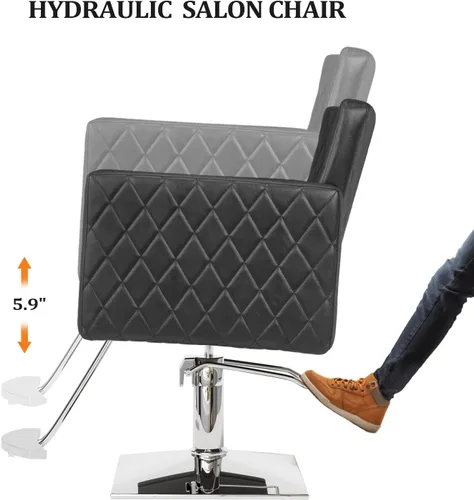 Vista 8 de Bonnlo Silla de salón para estilista asiento ancho, silla de peluquería hidráulica con reposapiés de aleación de aluminio, silla de peluquería negra