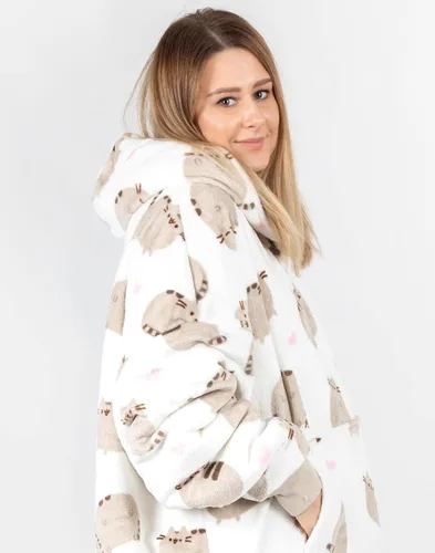 Vista 6 de Pusheen - Manta para mujer Sudadera con capucha de forro polar con estampado de gato atigrado con corazones Lindo suéter con capucha
