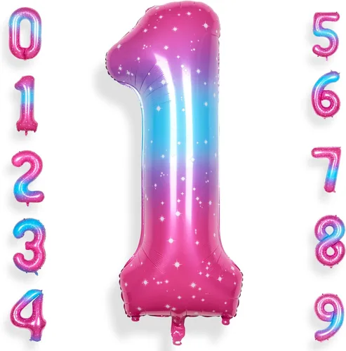 Vista 11 de Globo de número 0 de 40 pulgadas para niño o niña grande estrellado 0-9, globo de Mylar grande del número 0, globos de feliz cumpleaños 0