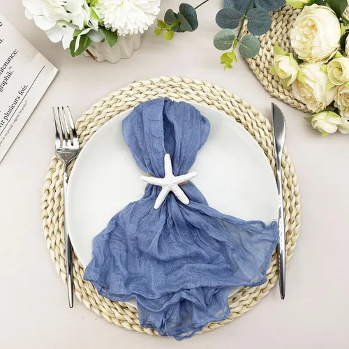 Vista 5 de WINGFISH Juego de 12 servilleteros de estrella de mar blanco a granel para decoración de mesa de comedor de playa costera, bonitos soportes