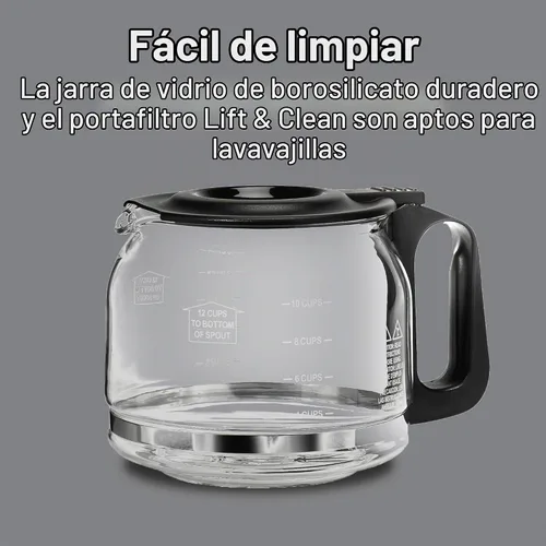 Vista 7 de Proctor Silex FrontFill - Cafetera de goteo, digital y programable, jarra de vidrio de 12 tazas, color negro y plateado (43685PS)