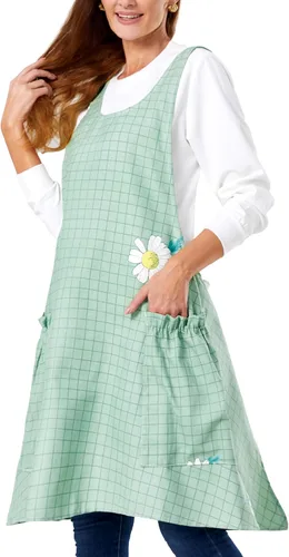 Vista 7 de Delantales ajustables con espalda cruzada para mujer con bolsillos de algodón y lino para cocinar y hornear