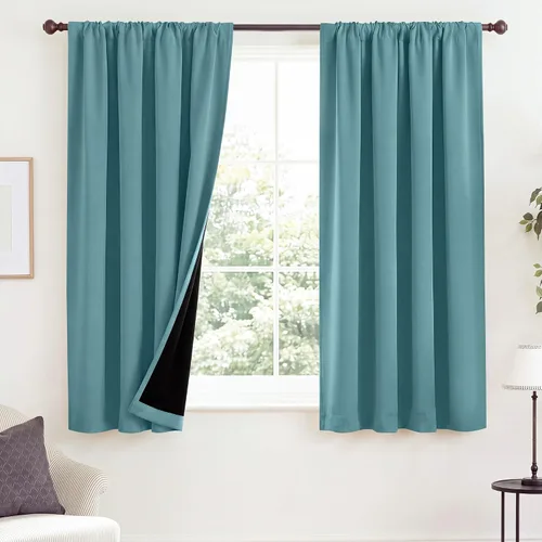 Vista 32 de NICETOWN Biscotti Beige 100% Cortinas opacas de 45" de largo para cocina, bolsillo con varilla para sótano completamente opaco, cortinas térmicas