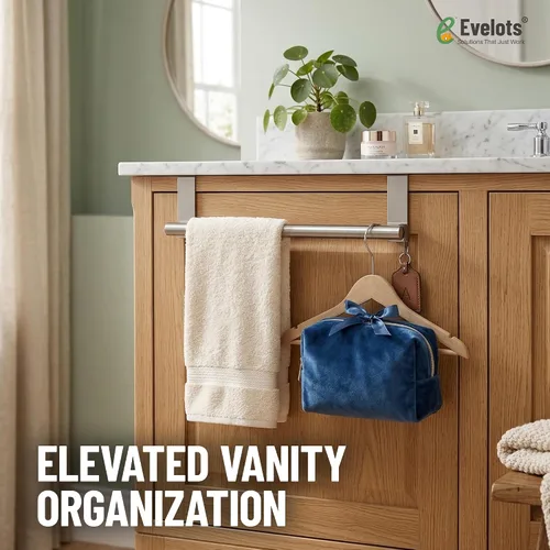 Vista 8 de Evelots Gancho para toallas, barra sobre la puerta del gabinete, cocina, baño, paquete de 2 unidades, soporte para toallas de cocina, puerta