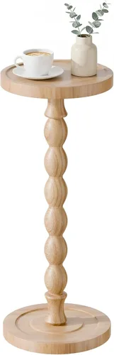 Vista 11 de Mesa auxiliar redonda pequeña, mesa de madera de acacia para espacios pequeños, mesas decorativas modernas, mesas auxiliares de café con pedestal