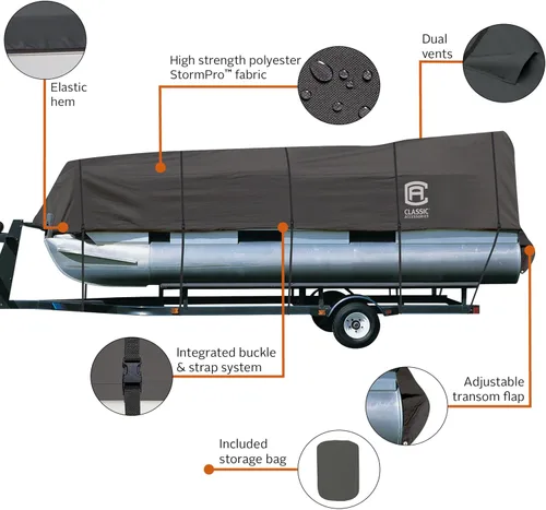 Vista 3 de Classic Accessories StormPro - Funda resistente para lancha pontón, se adapta a lanchas pontón de 17 pies a 20 pies de largo x 102 pulgadas